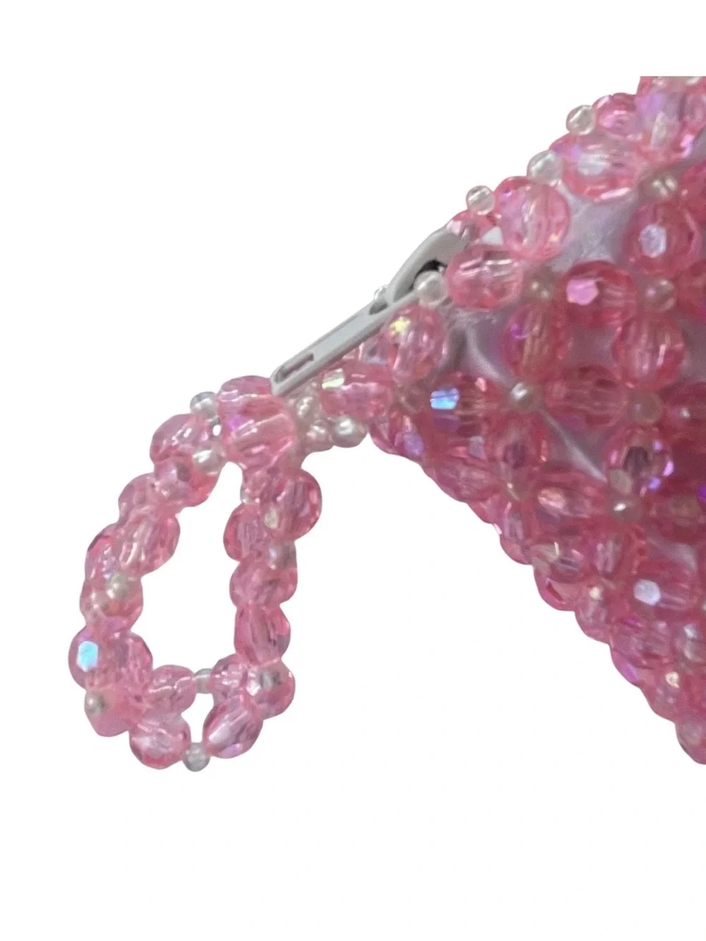 ✨ Gorgeous Handmade Shimmery Pink Crystal Beaded Mini Pouch/ Wristlet ✨